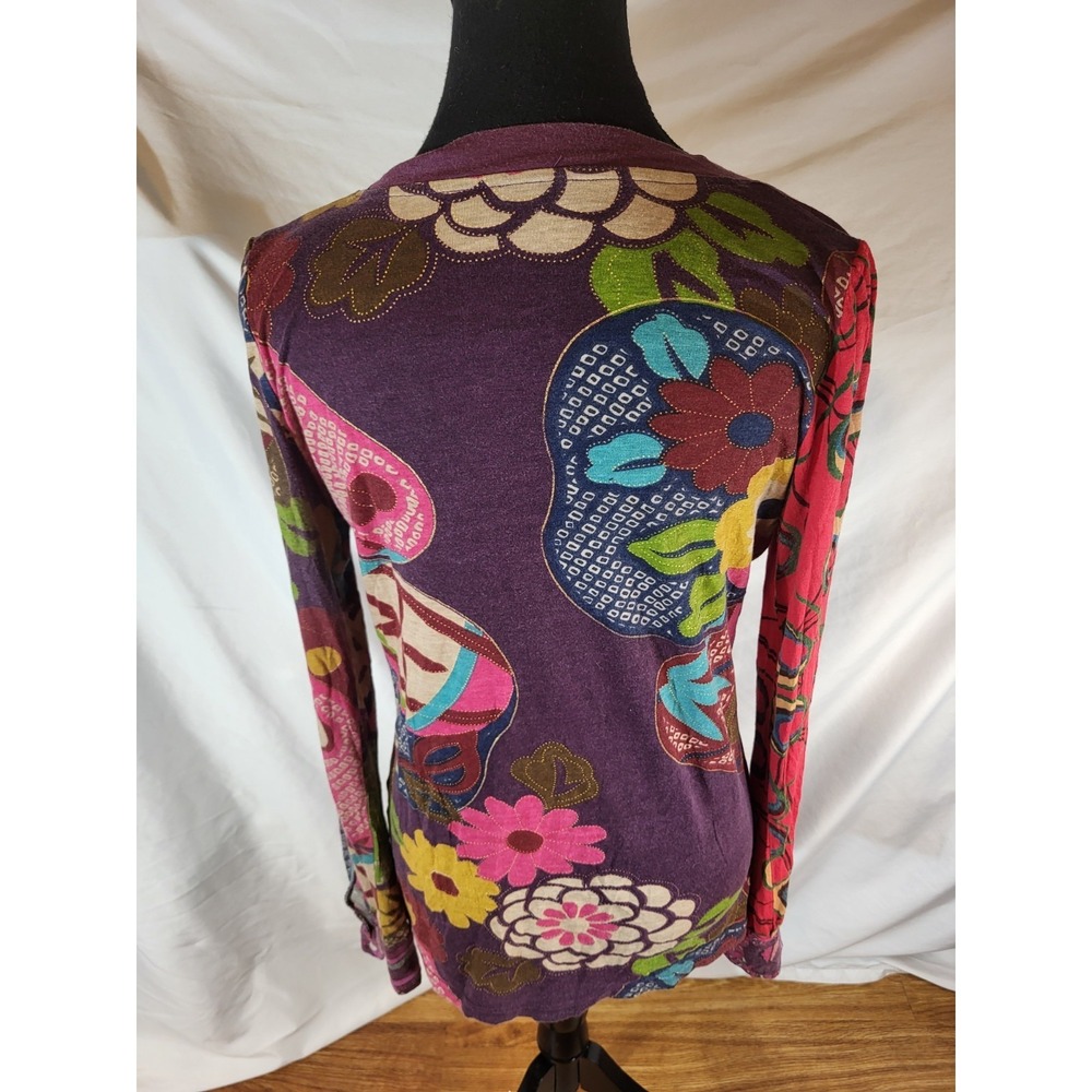 Desigual Embroidered Top Purple Floral Boho Size Large Read - Picture 5 of 6